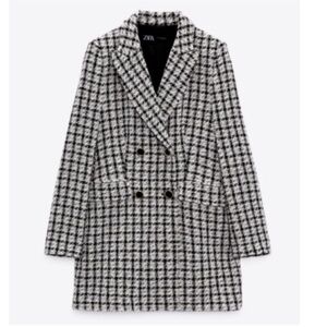 “ZARA” Tweed Longline Houndstooth Blazer Jacket